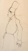 Manner of Dame Laura Knight [20th Century]- Study of a chef,:- pencil drawing, 40 x 22cm.