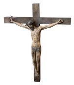 A life size fibreglass Corpus Christi fixed to a wood cross: with painted detail, 260cm high.