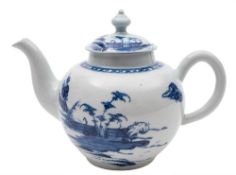 A Liverpool (Richard Chaffers) blue and white teapot and cover: of globular form with pointed