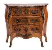 A 19th Century French kingwood, marquetry and gilt metal mounted serpentine fronted bombe commode:,