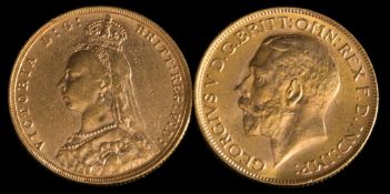Two sovereigns dated 1891 and 1927.