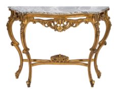 A contemporary giltwood serpentine fronted console table in the French style:,