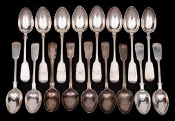 A set of six Victorian provincial silver Fiddle pattern teaspoons, maker Robert Williams & Sons,