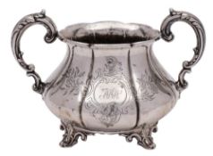 A Victorian silver twin handled sugar basin, maker Joseph & Albert Savory, London,