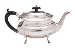 A George V silver teapot, maker William Adams Ltd, Birmingham, 1929: of lobed oval form,