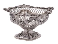 A George V silver pedestal bon bon dish, maker C S Harris & Sons Ltd, London, 1912: of oval outline,