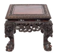 A Chinese carved hardwood square urn stand:,