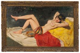 * Maria Szantho [1897-1998, Hungarian]- Odalisque,:- signed bottom left oil on canvas, 79 x 131cm.