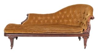 A Victorian carved rosewood chaise longue:,
