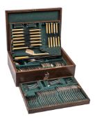 An extensive plated Hanoverian pattern part flatware service: includes twelve table forks,