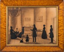 Augustin Edouart [1788-1861]- Family in a music room interior,