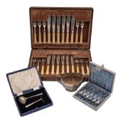 A set of twelve silver fish knives and twelve matching forks, maker Walker & Hall, Sheffield,