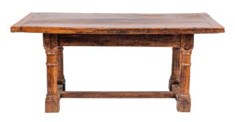 An oak dining table of refectory type in the 17th Century taste:,