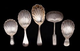 A George III silver caddy spoon, maker Edward Mayfield, London, 1797: with shell-shaped bowl, 6.
