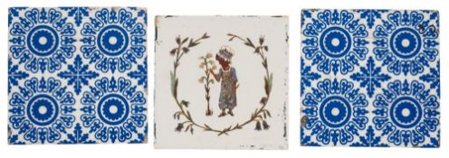 A pair of Minton & Co. Patent floor tiles and a pair of Minton Hollins & Co.