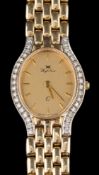 A lady's diamond-set 'High Line' wristwatch: the oval dial with baton markers within a surround of
