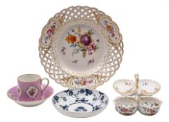 A mixed lot of Meissen and other Continental porcelain: comprising a basket pattern dessert plate