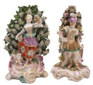 A Derby bocage figure of a girl and a similar figure of Mars: the girl holding a posy in her left