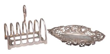 A George V silver six-division toast rack, maker James Dixon & Sons Ltd, Sheffield,