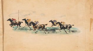 * Felix Topolski [1907-1989]- A horse race; verso a study of a racehorse,