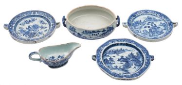 A mixed lot of Chinese blue and white porcelain: comprising three warming dishes,