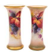 Two Royal Worcester vases painted by Kitty Blake: with blackberries, blossom and foliage,