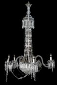 A cut glass five branch lustre chandelier:,