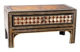 An Ottoman tortoiseshell, mother-of-pearl and ivory strung scribe's table: of rectangular outline,