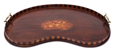 An Edwardian mahogany and inlaid galleried tray: of oval outline,