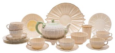 A collection of Belleek lustre porcelain tea wares: in the Tredacna pattern,
