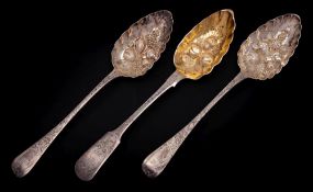 A Victorian Channel Islands silver Fiddle pattern berry spoon,