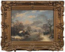 English School late 19th Century- Figure in a Winter landscape; a companion painting,:- a pair,