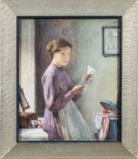 Henry Benjamin Roberts [1832-1915]- Girl with magazine in a sunlit bedroom window,