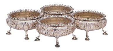 A set of four Victorian silver salts, maker Richards & Brown, London,