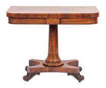 A Victorian rosewood rectangular card table:, the baize lined hinged top with rounded corners,