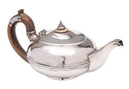 A late George III silver teapot, maker John Cope Folkard, London, 1819: monogrammed,