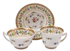 A Rockingham porcelain trio: with 'figure 7' handles,
