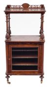 A Victorian walnut and inlaid whatnot music cabinet:,
