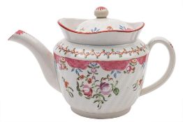 An early 19th century pearlware teapot and cover together with a similar basket: the teapot of