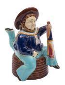 A William Brownfield & Son majolica teapot and cover in the form of an Isle of Man 'Manx Sailor':