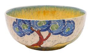 A Clarice Cliff Bizarre bowl: in the Patina Tree pattern,