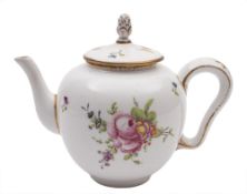 A Paris [rue Thiroux 'The Queen's Factory'] globular teapot and cover: with ear-shaped handle and