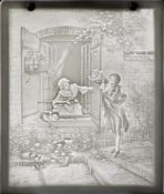 Five French lithophanes: comprising an interior with a lady leaning on a trunk;