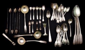 A collection of Portugese silver flatwares, various patterns : most initialled,