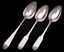 A pair of Scottish provincial silver Fiddle pattern table spoons, maker Robert Keay II,