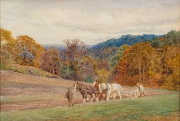 Charles James Adams [1859-1931]- Plough team,:- signed, watercolour, 18.