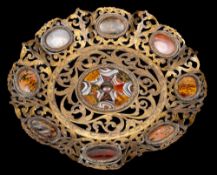 A late 19th century Italian gilt metal dish: with pierced foliate and scroll decoration inset with