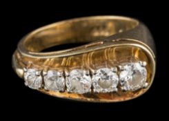 A graduated diamond five-stone ring: set with graduated round,