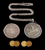 Four United States of America one dollar coins: mounted as a pair of cuff-links, 7.