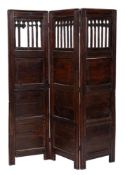 An oak three-fold screen in the 17th Century style:,